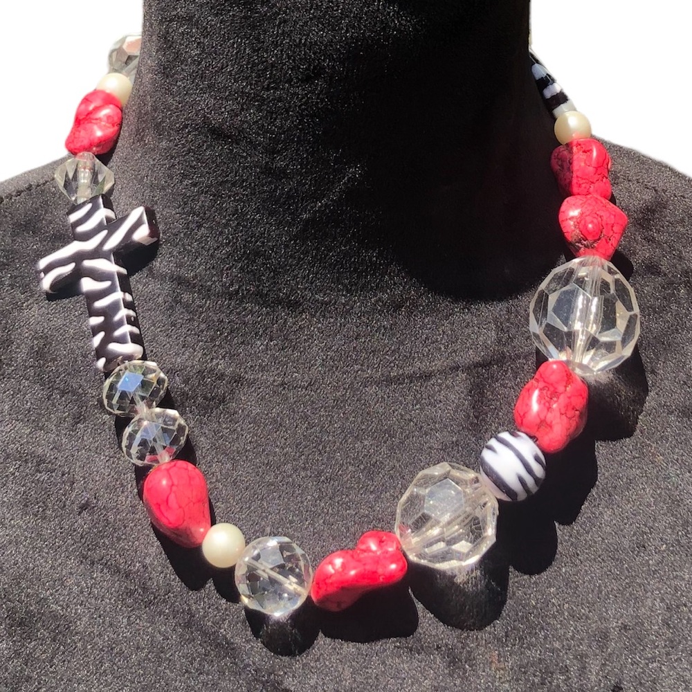 Zebra Religious Cross Bling Statement Collar Necklace - Picture 5 of 9